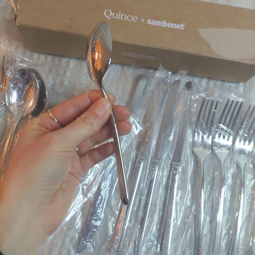 NEW! Quince- Sambonet Gia Minimalist 20 Piece Stainless Steel Flatware Set! (#G) - Picture 8 of 12